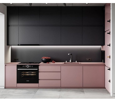 Розовая-серая кухня