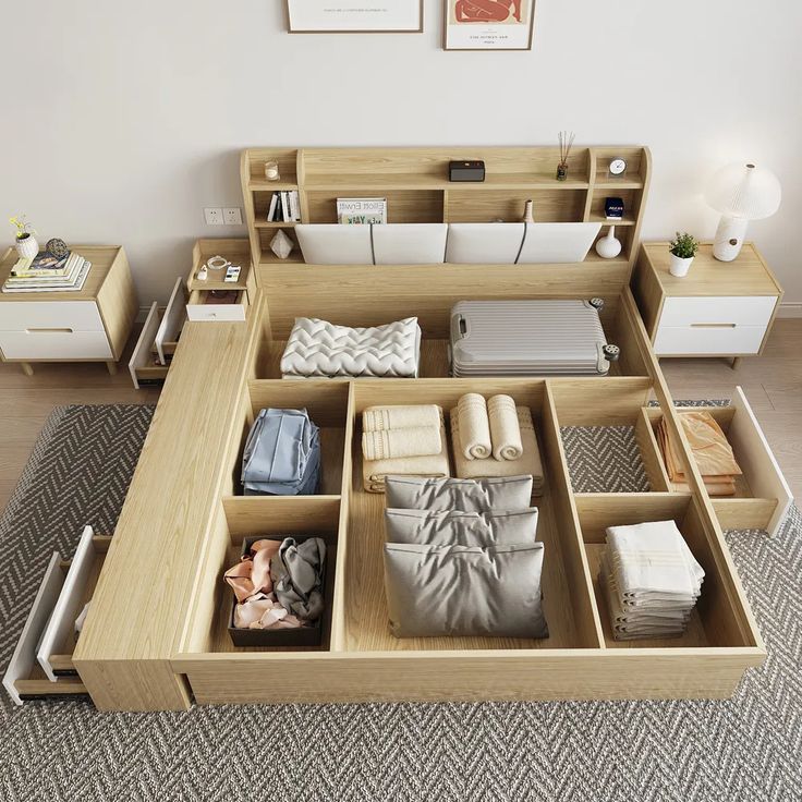 Queen Wooden Storage Bed with Upholstered Headboard and Drawers Homary